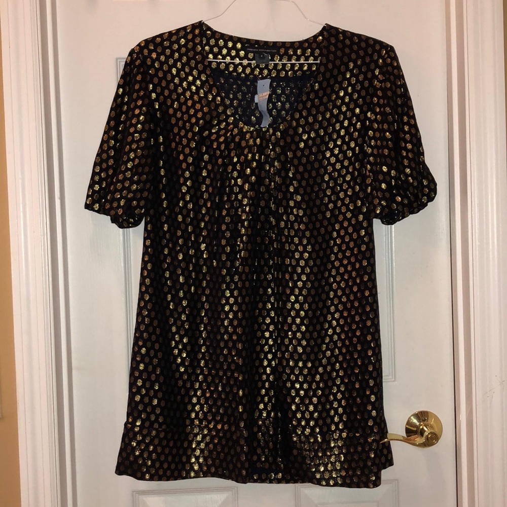 French Connection Black and Gold Shift Dress